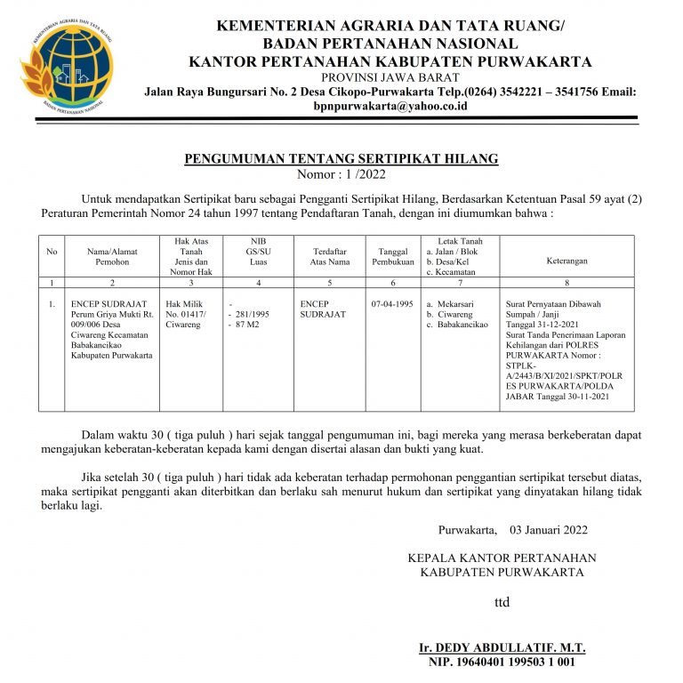 Surat kehilangan