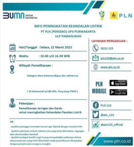 Jadwal Pemadaman Listrik di Subang, Selasa 22 Maret 2022