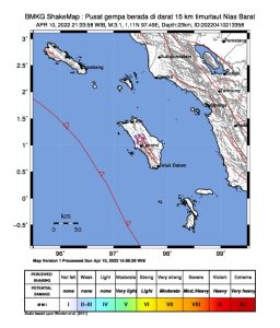 Gempa Tektonik 3,1  Guncang Nias Barat