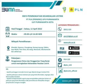 Jadwal Pemadaman Listrik di Purwakarta, Selasa 12 April 2022