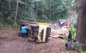 Truk Muatan Kayu di Tasikmalaya Terguling, Warga Setempat Dibuat Panik