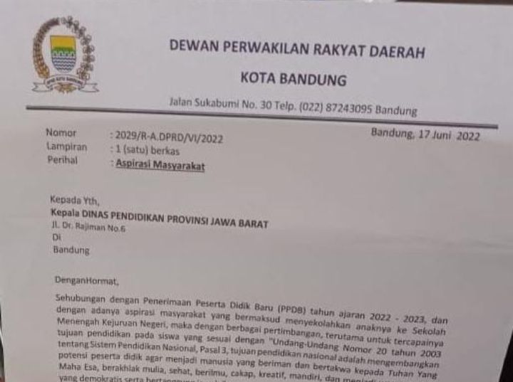 Heboh, Anggota DPRD Kota Bandung ‘Titip Siswa’ ke Disdik Jabar