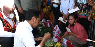 Presiden Joko Widodo Belanja pisang di pasar Alasa, Nias Utara.(istimewa).
