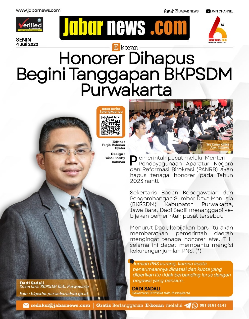 Tanggapan BKPSDM Purwakarta Soal Honorer Dihapus