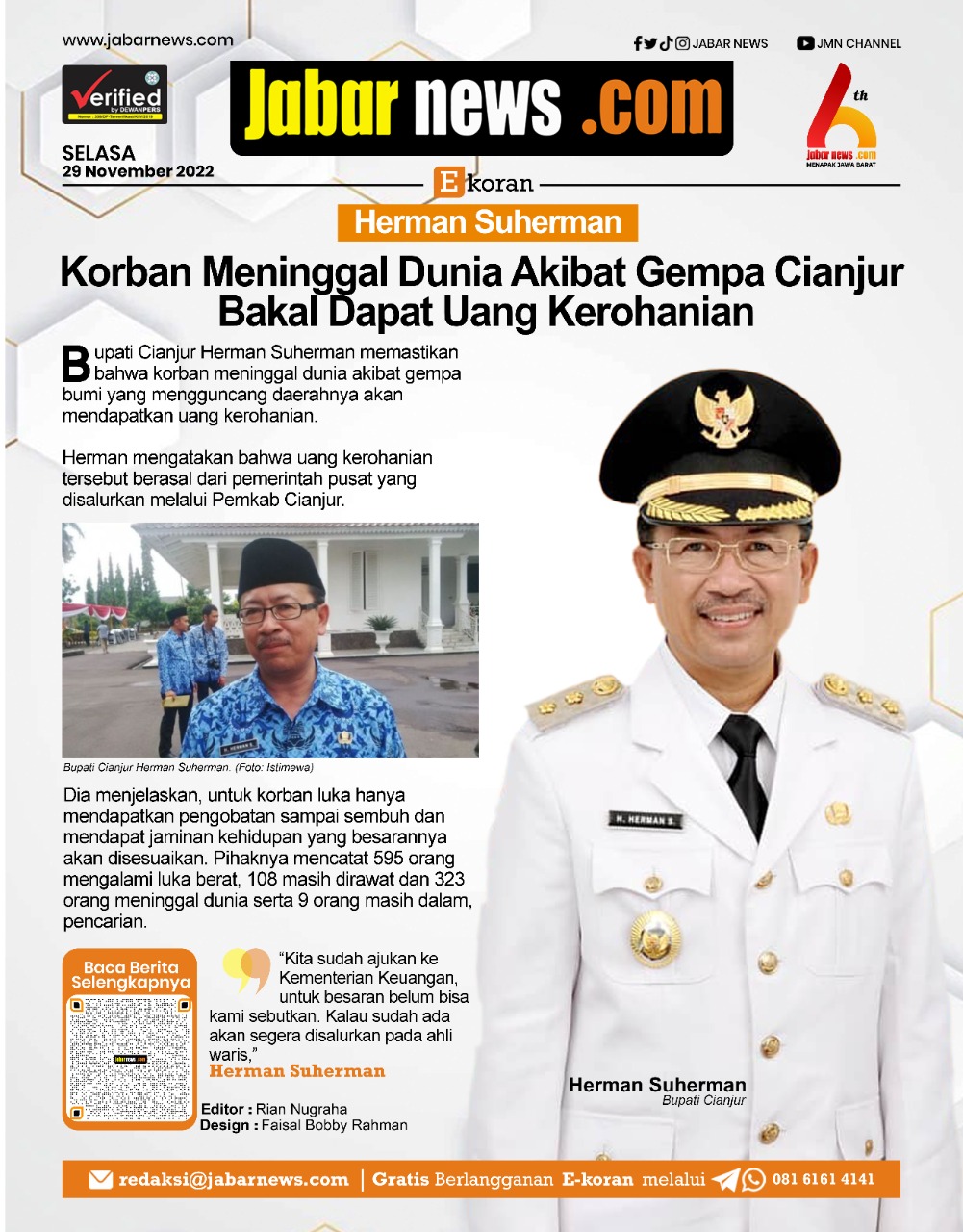Korban Meninggal Dunia Akibat Gempa Cianjur Bakal Dapat Uang Kerohanian