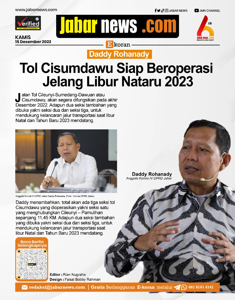 Tol Cisumdawu Siap Beroperasi Jelang Nataru 2023