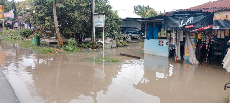 Pemukiman warga depan kantor Bupati Serdang Bedagai terendam banjir. (istimewa)