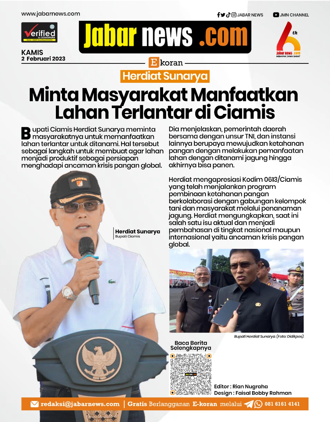 Herdiat Sunarya Minta Masyarakat Manfaatkan Lahan Terlantar di Ciamis