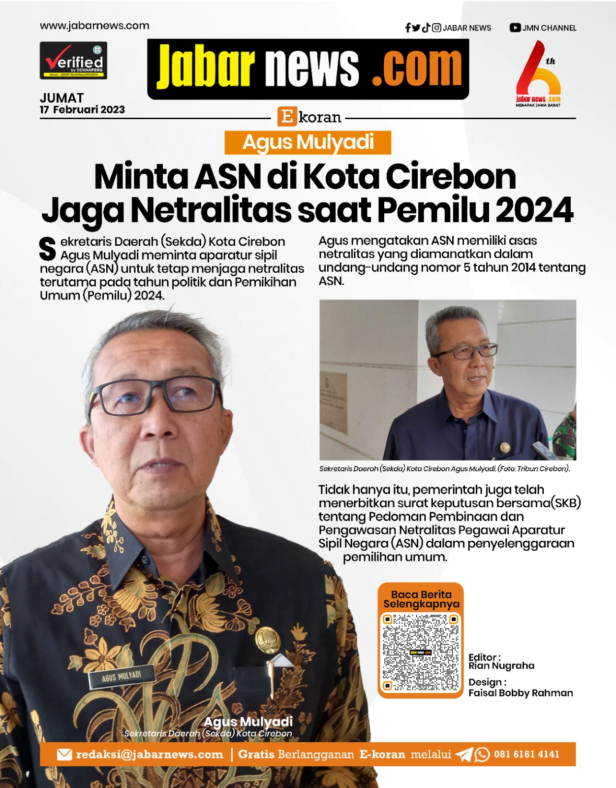 Agus Mulyadi Minta ASN di Kota Cirebon Jaga Netralitas saat Pemilu 2024