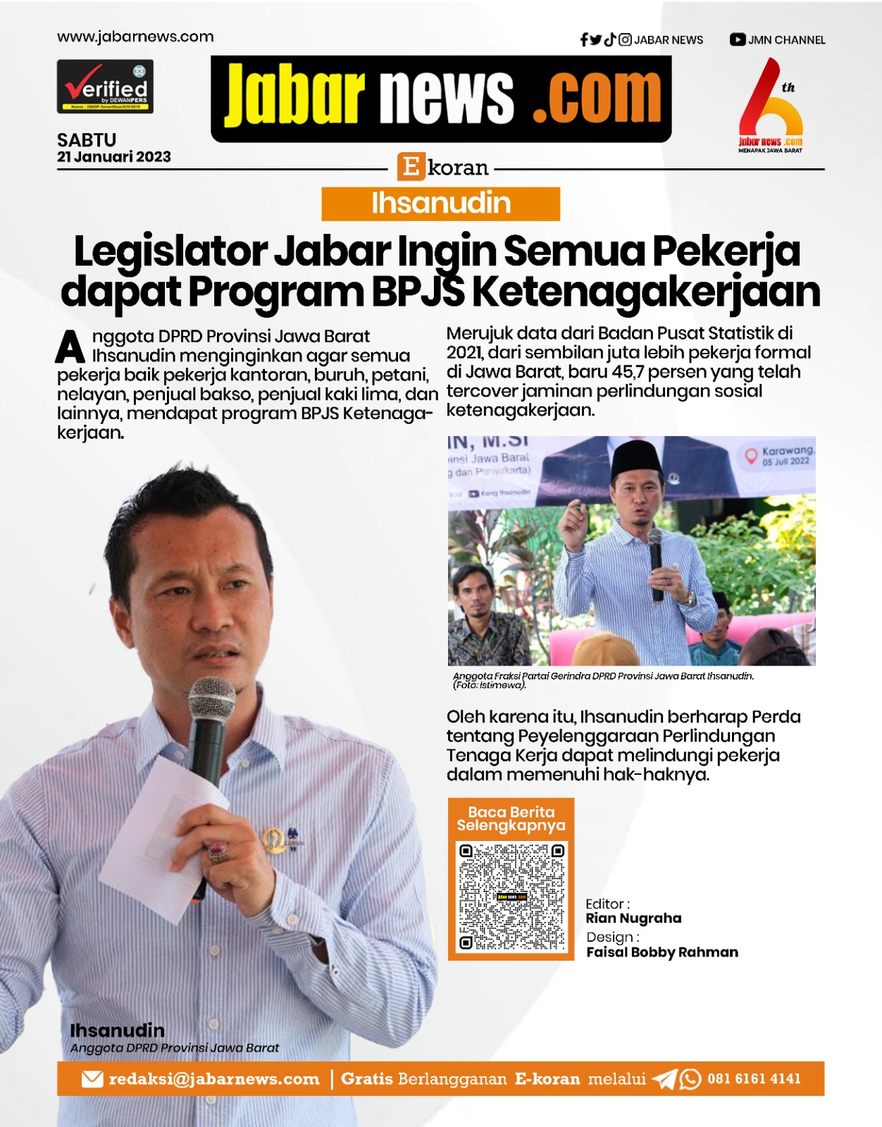 Ihsanudin: Semua Pekerja Harus Dapat BPJS Ketenagakerjaan