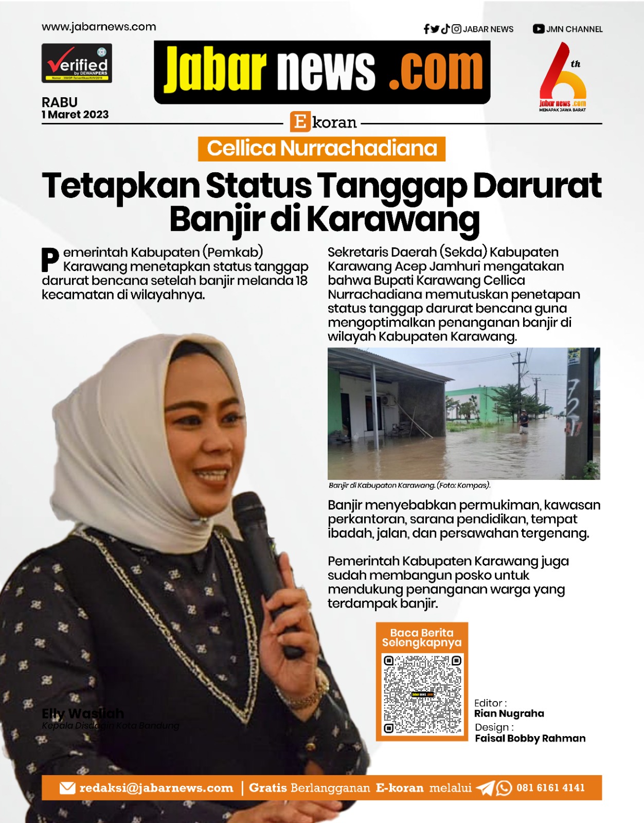 Cellica Nurrachadiana Tetapkan Status Tanggap Darurat Banjir di Karawang