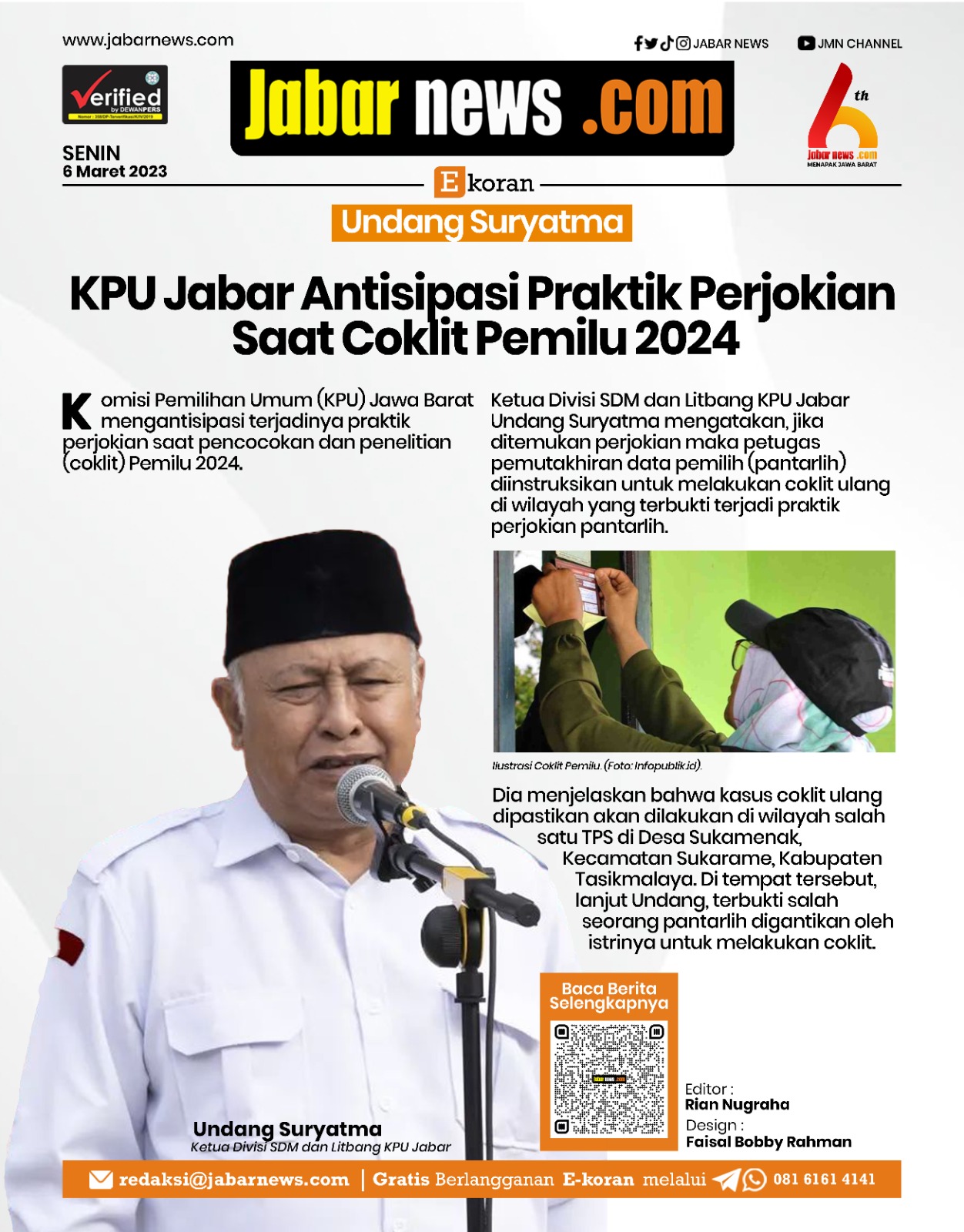 KPU Jabar Antisipasi Praktik Perjokian saat Coklit Pemilu 2024