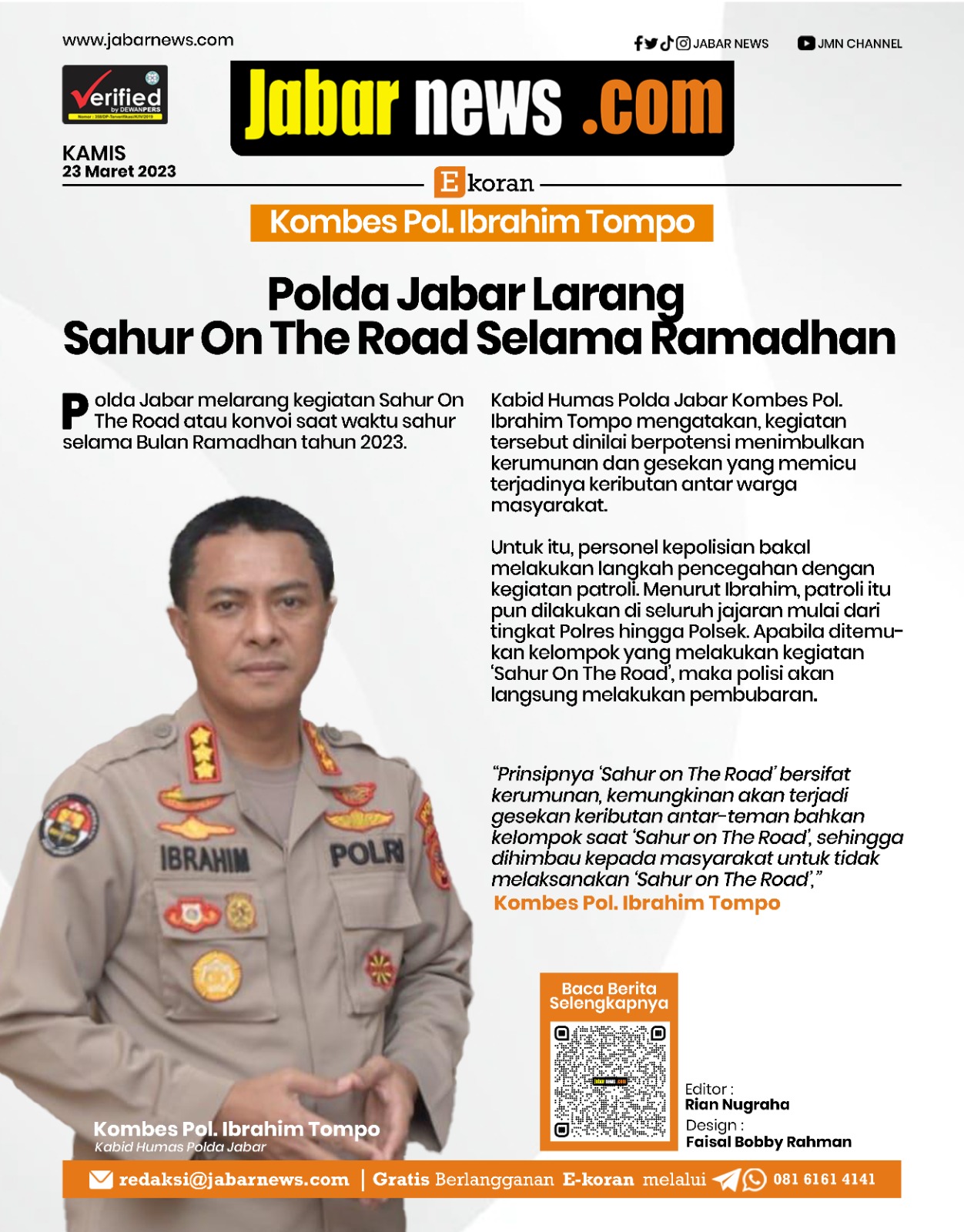 Polda Jabar Larang Sahur On The Road Selama Ramadhan