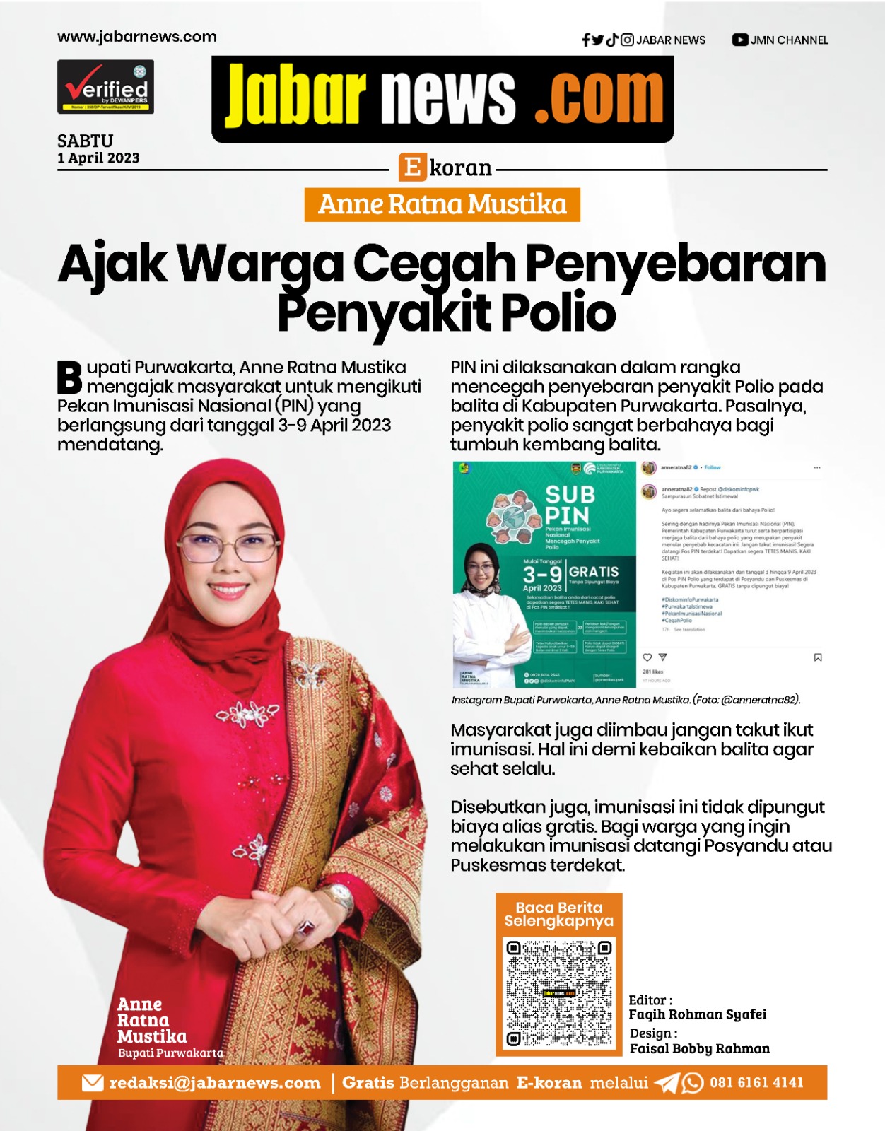 Anne Ratna Mustika Ajak Warga Cegah Penyebaran Penyakit Polio
