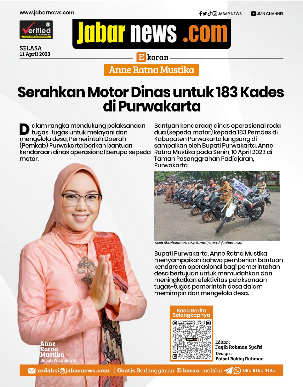 Anne Ratna Mustika Serahkan Motor Dinas untuk 183 Kades Purwakarta