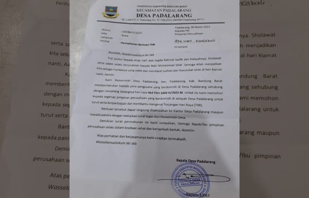 Viral Surat Kades Padalarang Minta THR ke Minimarket, Camat Bilang Begini