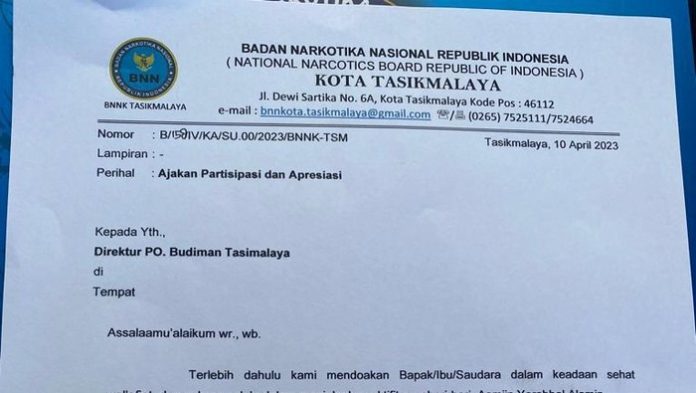Surat permintaan THR dari BNN Kota Tasikmalaya