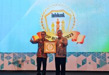 Direktur Utama bank bjb Yuddy Renaldi saat menerima penghargaan Top BUMD 2023 (Foto: bank bjb)