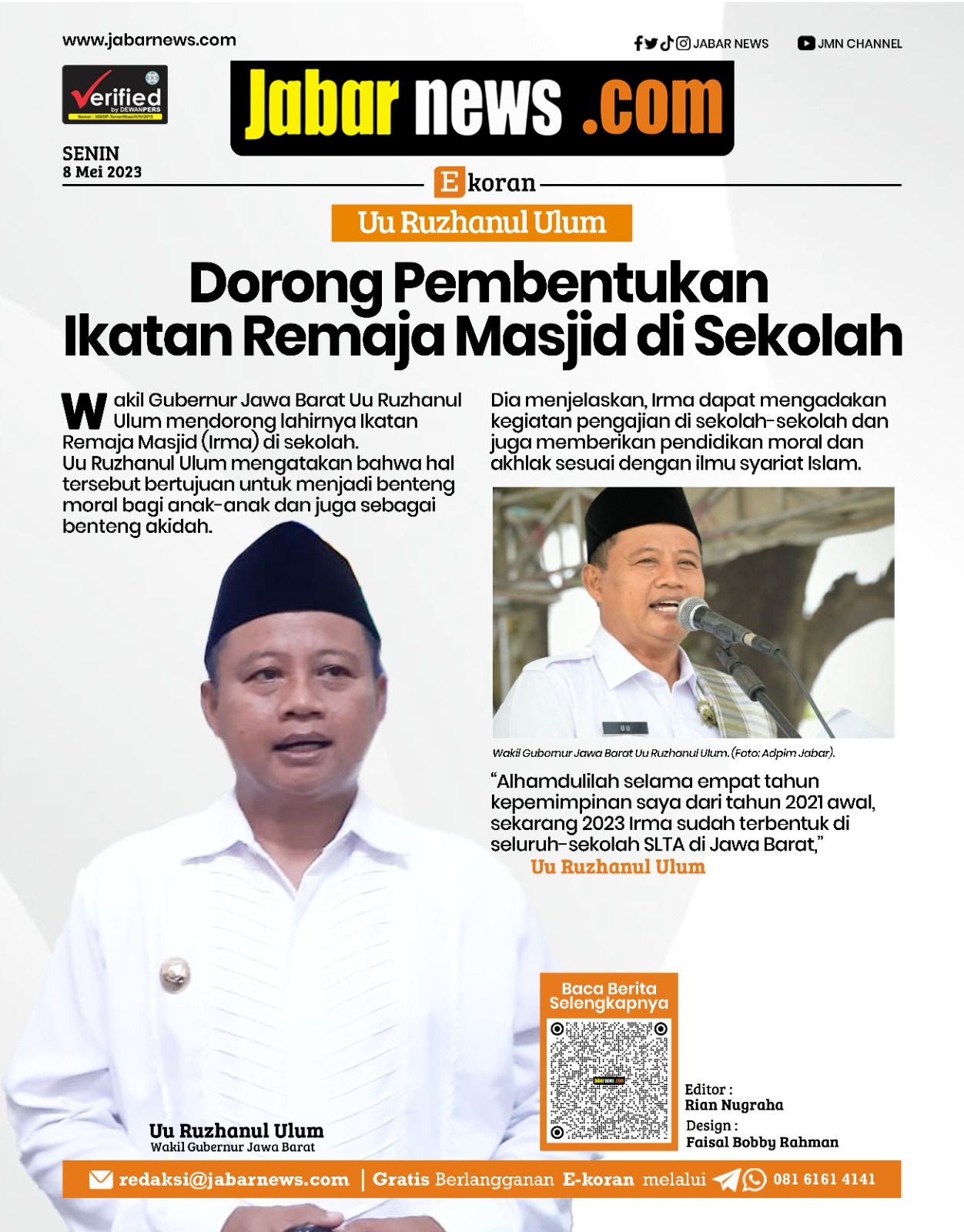 Uu Ruzhanul Ulum Dorong Pembentukan Ikatan Remaja Masjid di Sekolah