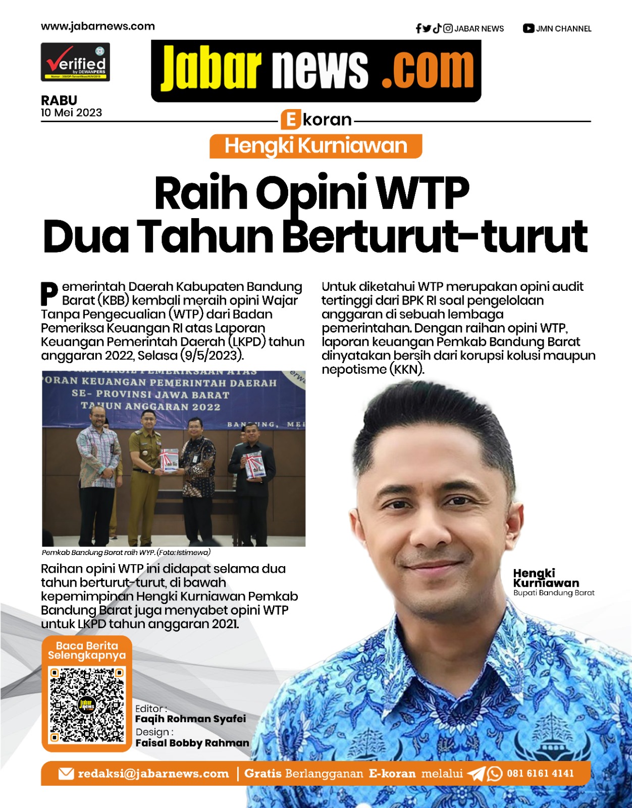 Hengki Kurniawan: Raih Opini WTP Dua Tahun Berturut-turut