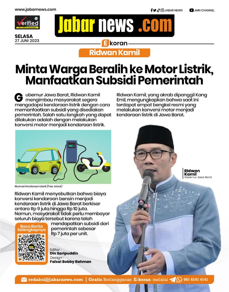 Ridwan Kamil Minta Warga Beralih ke Motor Listrik, Manfaatkan Subsidi Pemerintah