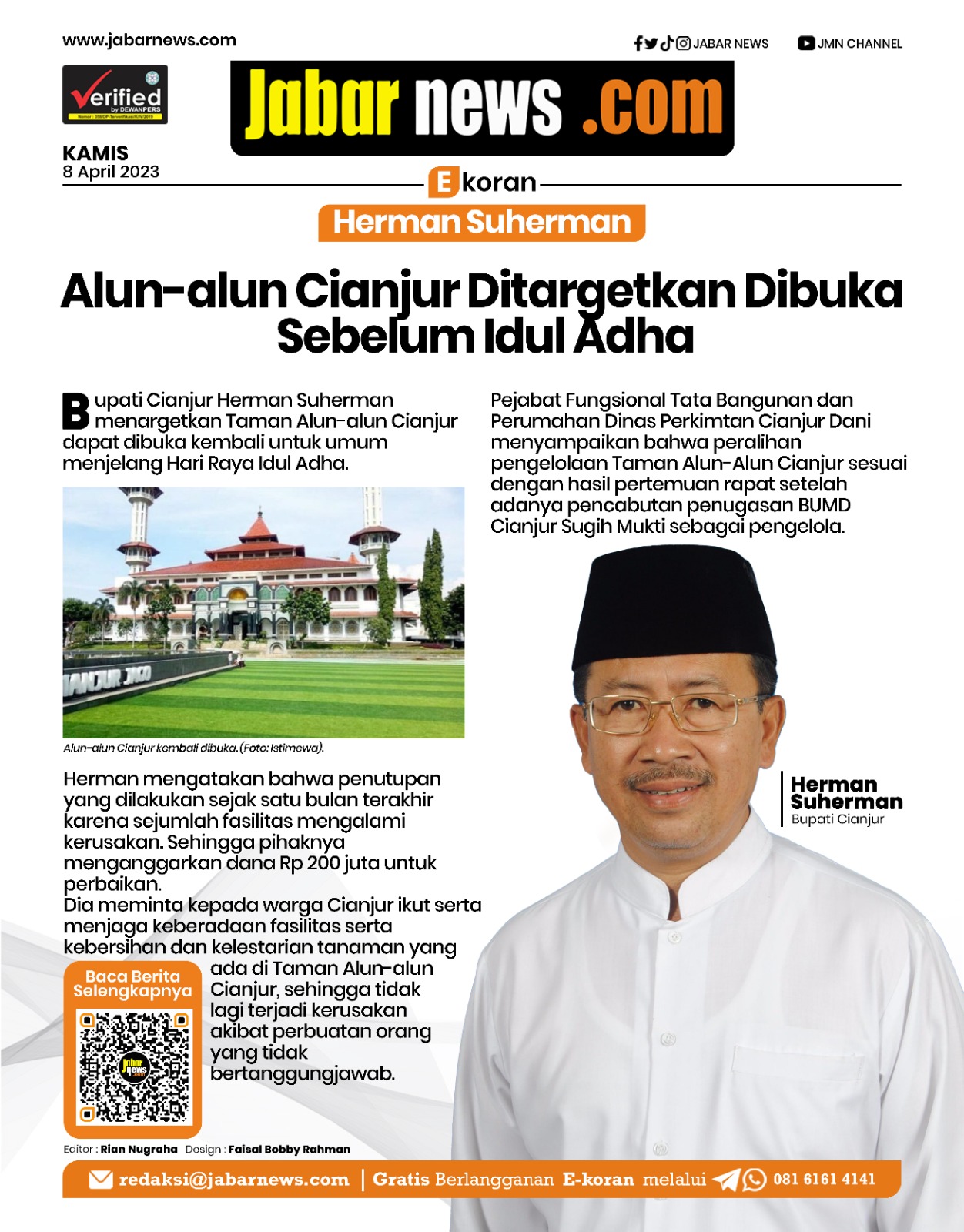 Alun-alun Cianjur Ditargrtkan Dibuka Sebelum Idul Adha