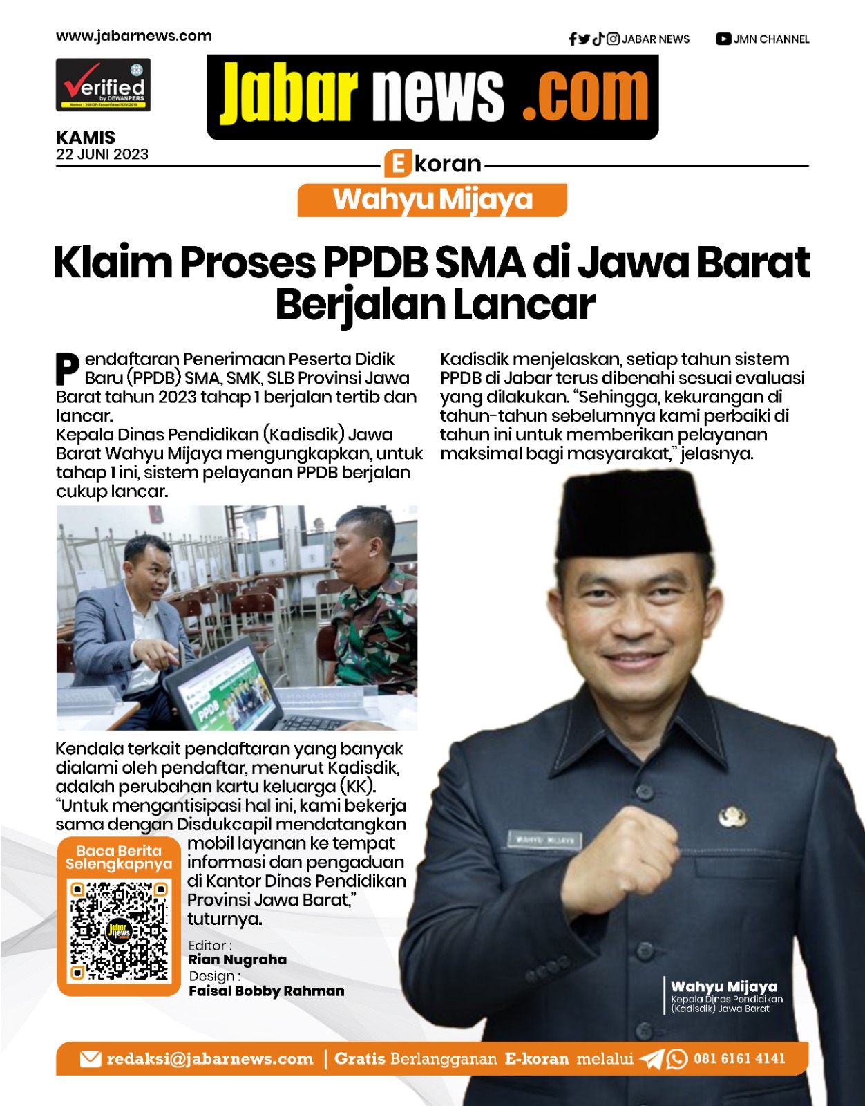 Wahyu Wijaya Klaim Proses PPDB SMA di Jawa Barat Berjalan Lancar