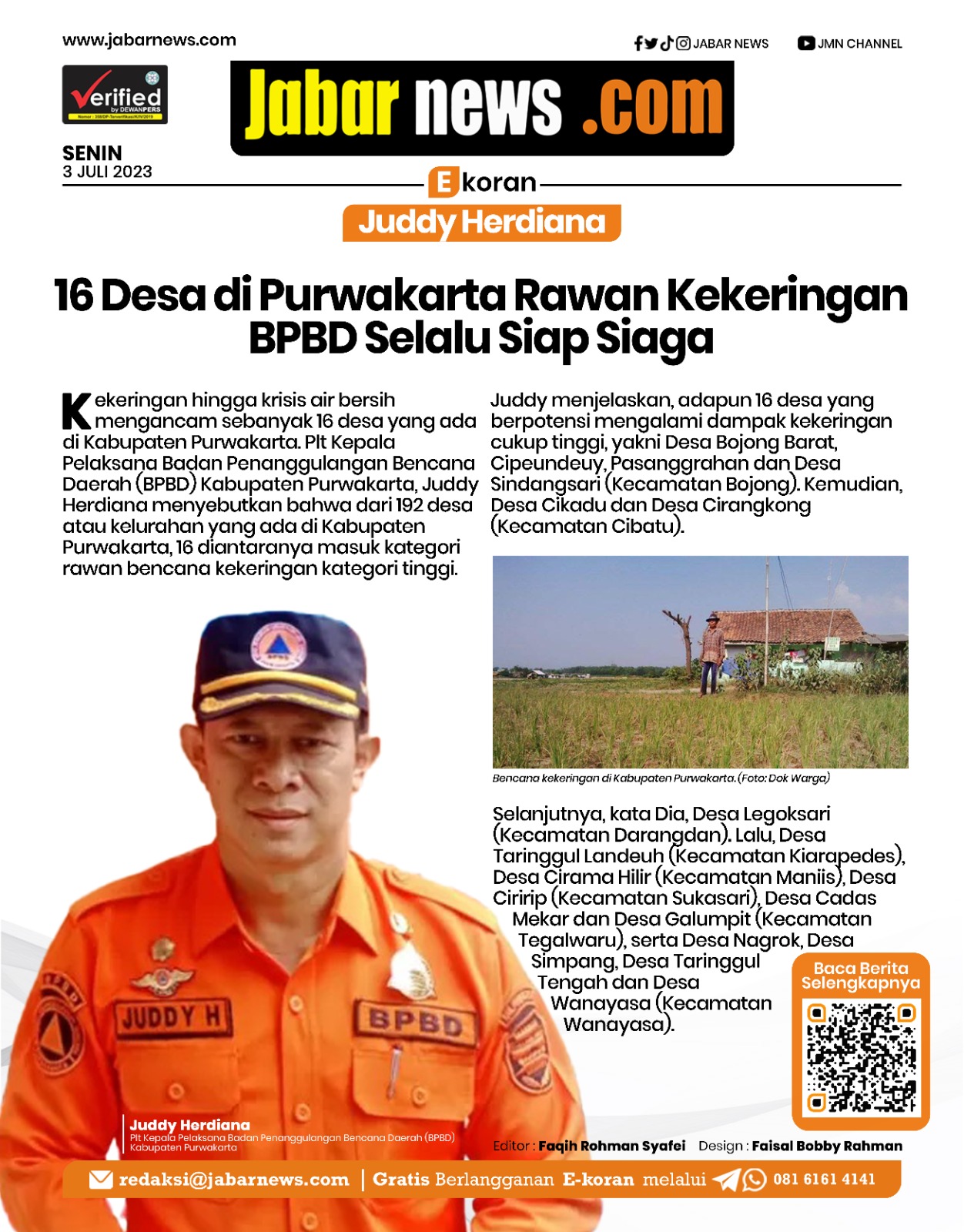 Sebanyak 16 Desa di Purwakarta Rawan Kekeringan, BPBD Selalu Siap Siaga
