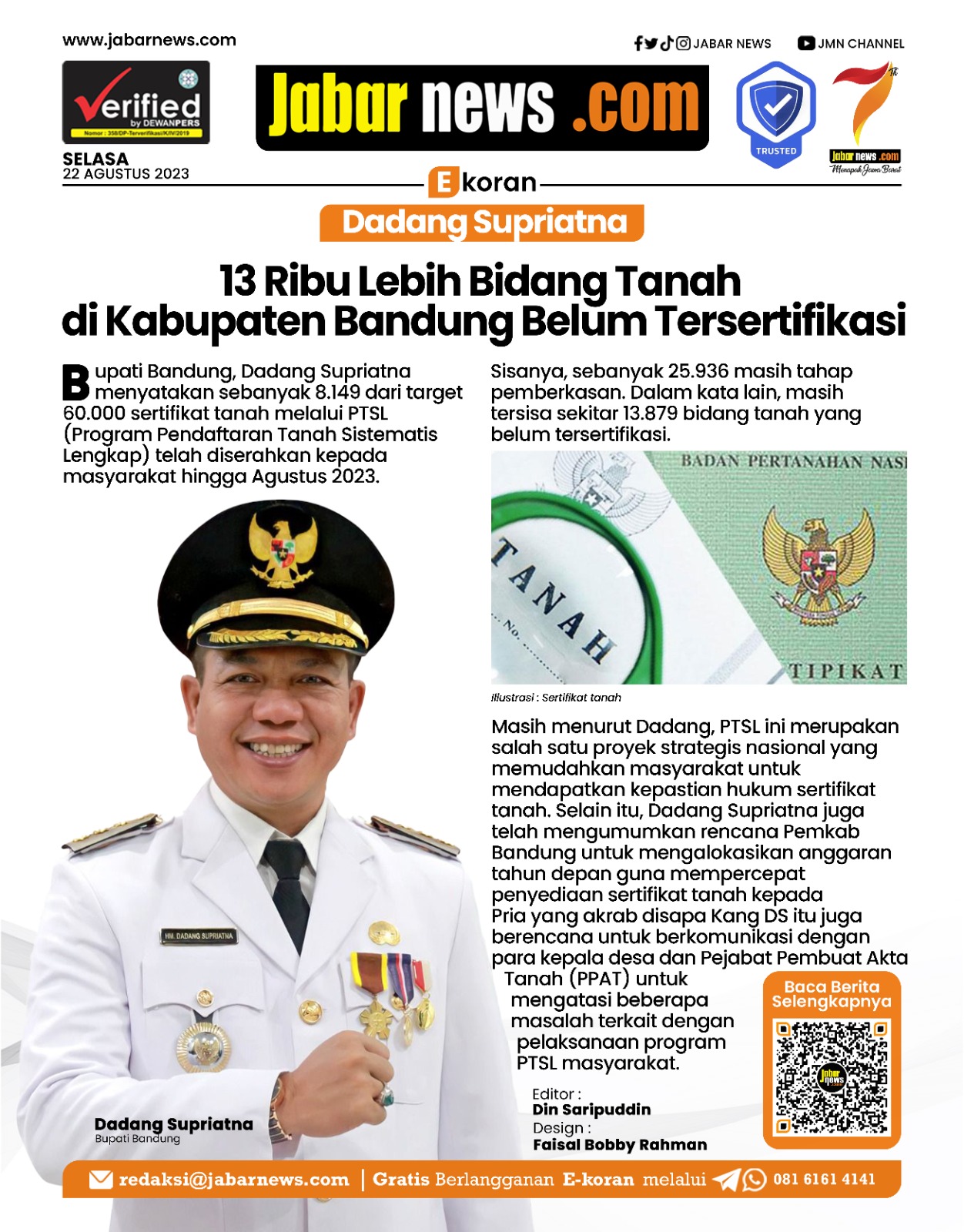 13 Ribu Lebih Bidang Tanah di Kabupaten Bandung Belum Tersertifikasi