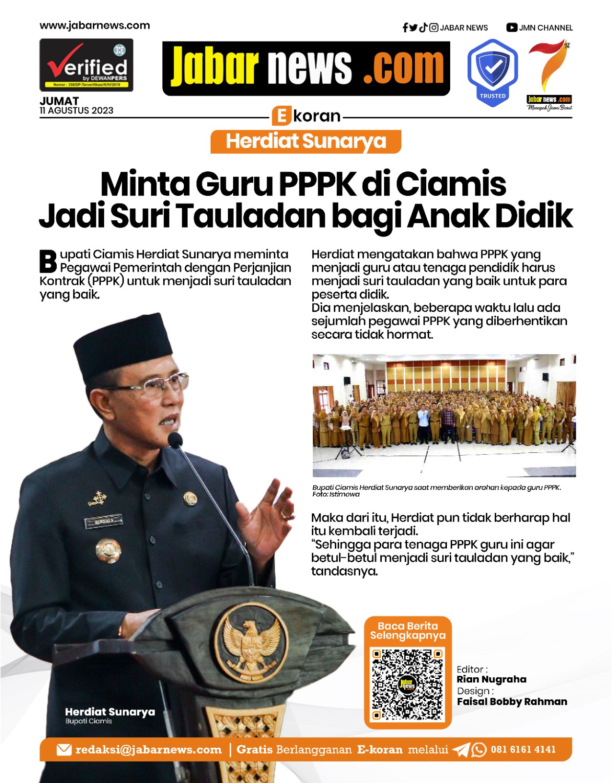 Herdiat Sunarya Minta Guru PPPK di Ciamis Jadi Suri Tauladan bagi Anak Didik
