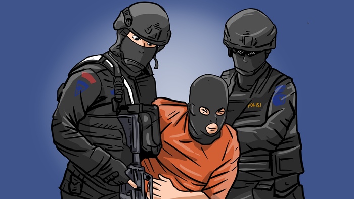 Ilustrasi penangkapan terduga pelaku terorisme oleh tim Densus 88.