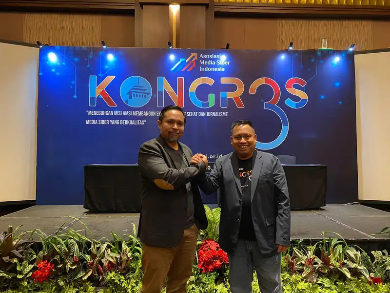 Wahyu Dhyatmika dan Maryadi terpilih menjadi Ketua Umum dan Sekretaris Jenderal AMSI Periode 2023-2027 (Foto: AMSI)