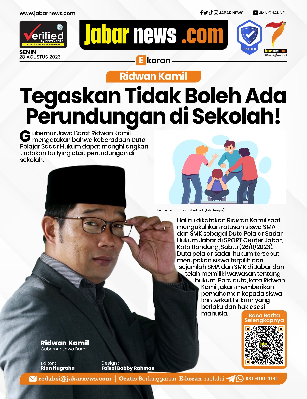 Ridwan Kamil Tegaskan Tidak Boleh Ada Perundungan di Sekolah