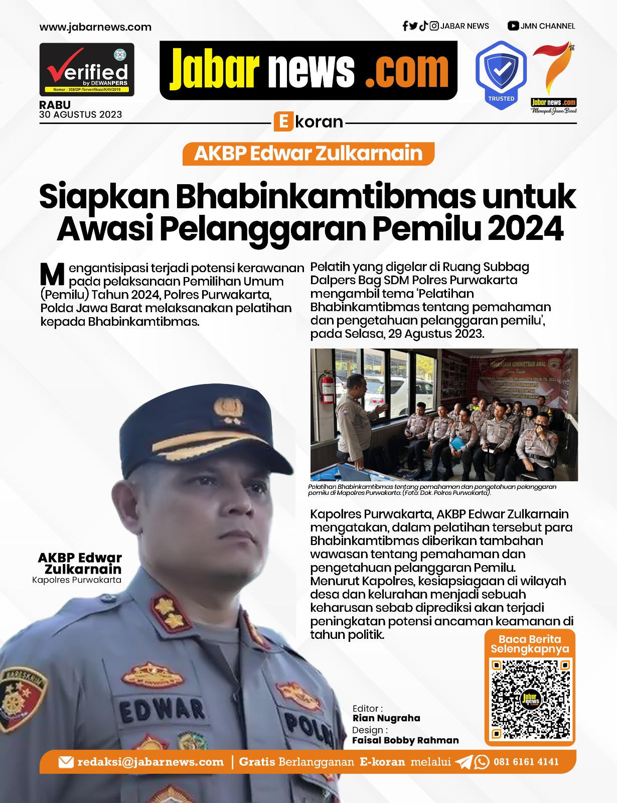 Edwar Zulkarnain Siapkan Bhabinkamtibmas untuk Awasi Pelanggaran Pemilu 2024