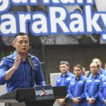 AHY mendeklarasikan dukungan Partai Demokrat kepada Prabowo sebagai capres di Pilpres 2024