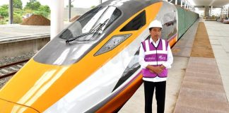 Presiden Jokowi saat melihat langsung kereta cepat Jakarta-Bandung