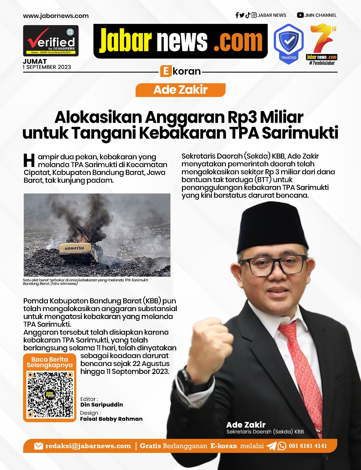 Ade Zakir Alokasikan Anggaran Rp3 Miliar untuk Tangani Kebakaran TPA Sarimukti