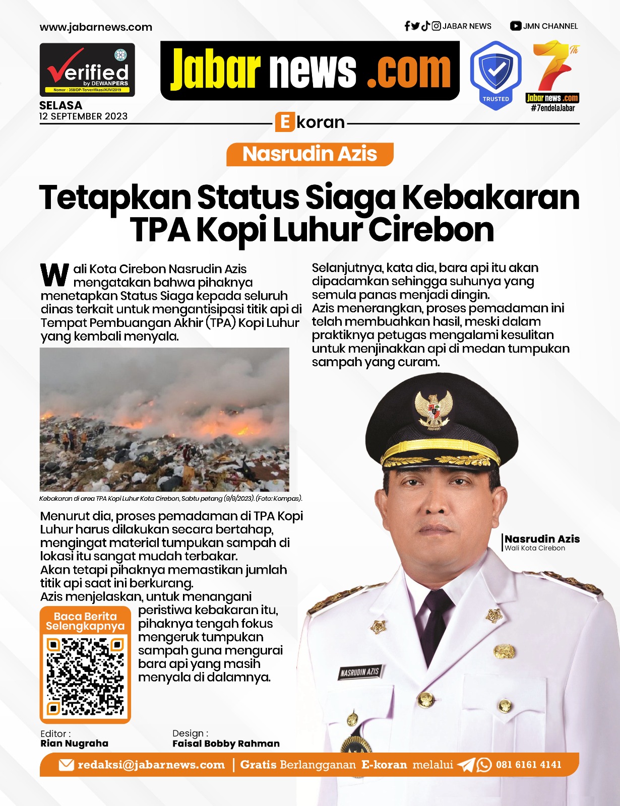 Nasrudin Azis Tetapkan Status Siaga Kebakaran TPA Kopi Luhur Cirebon