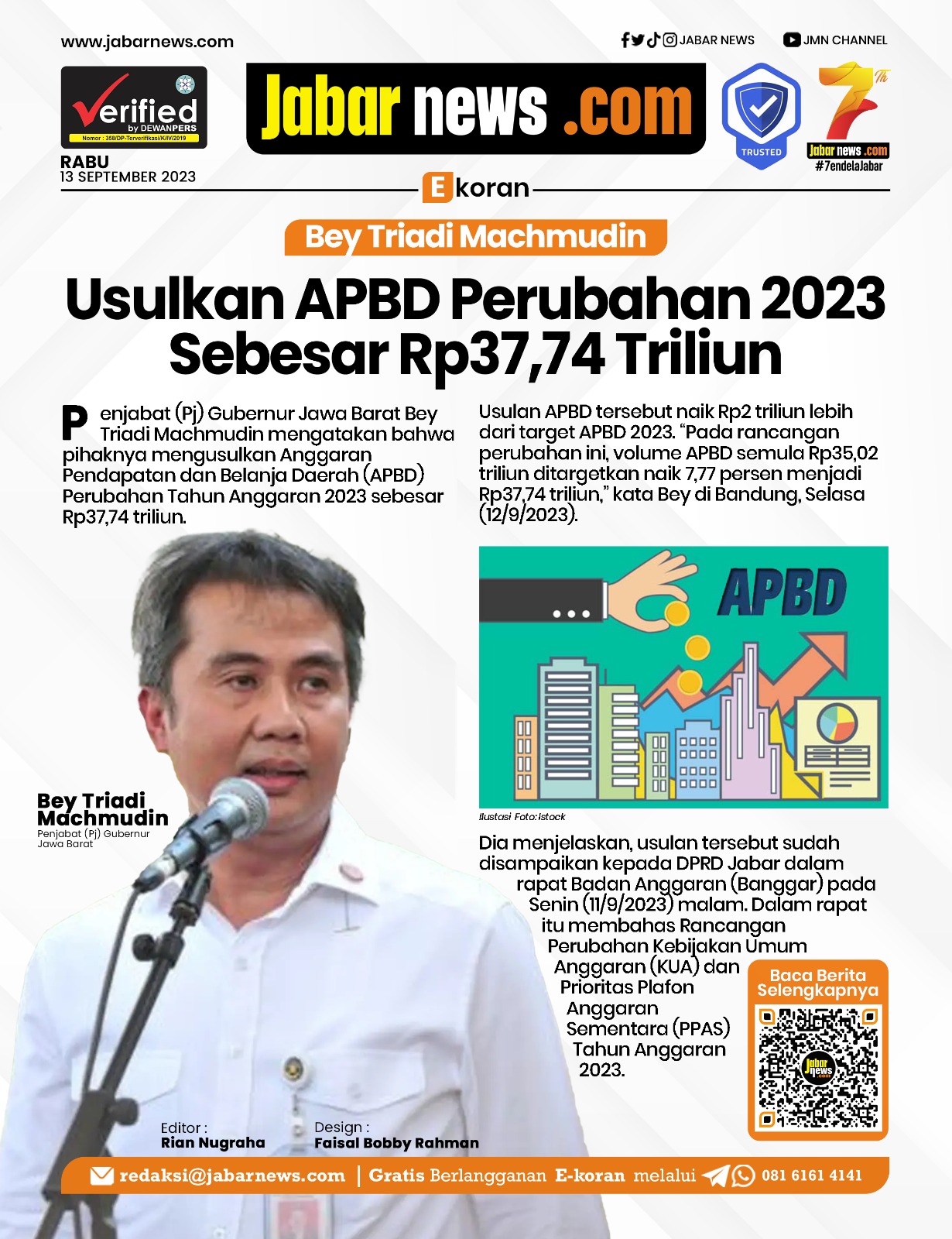 Bey Triadi Machmudin Usulkan APBD Perubahan 2023 Sebesar Rp37,74 Triliun