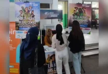 Booth BPJS Ketenagakerjaan Bandung Bojongsoang pada Jobfair yang menjadi salah satu rangkaian acara Semarak Bulan Pelatihan Vokasi 2023