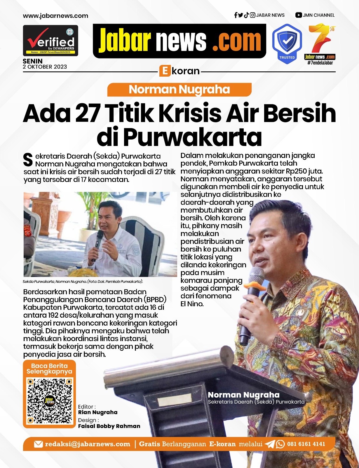 Norman Nugraha: Ada 27 Titik Krisis Air Bersih di Purwakarta