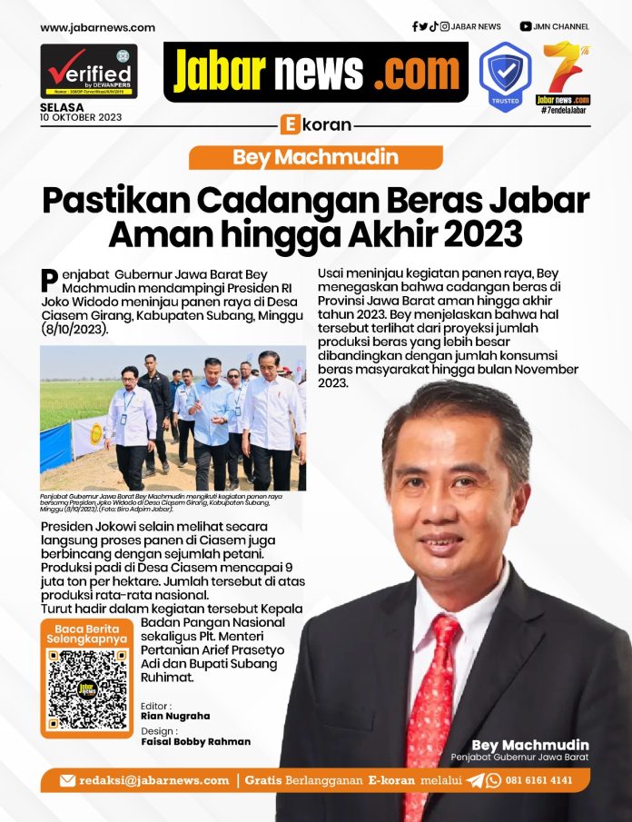 Bey Machmudin Pastikan Cadangan Beras Jabar Aman hingga Akhir 2023