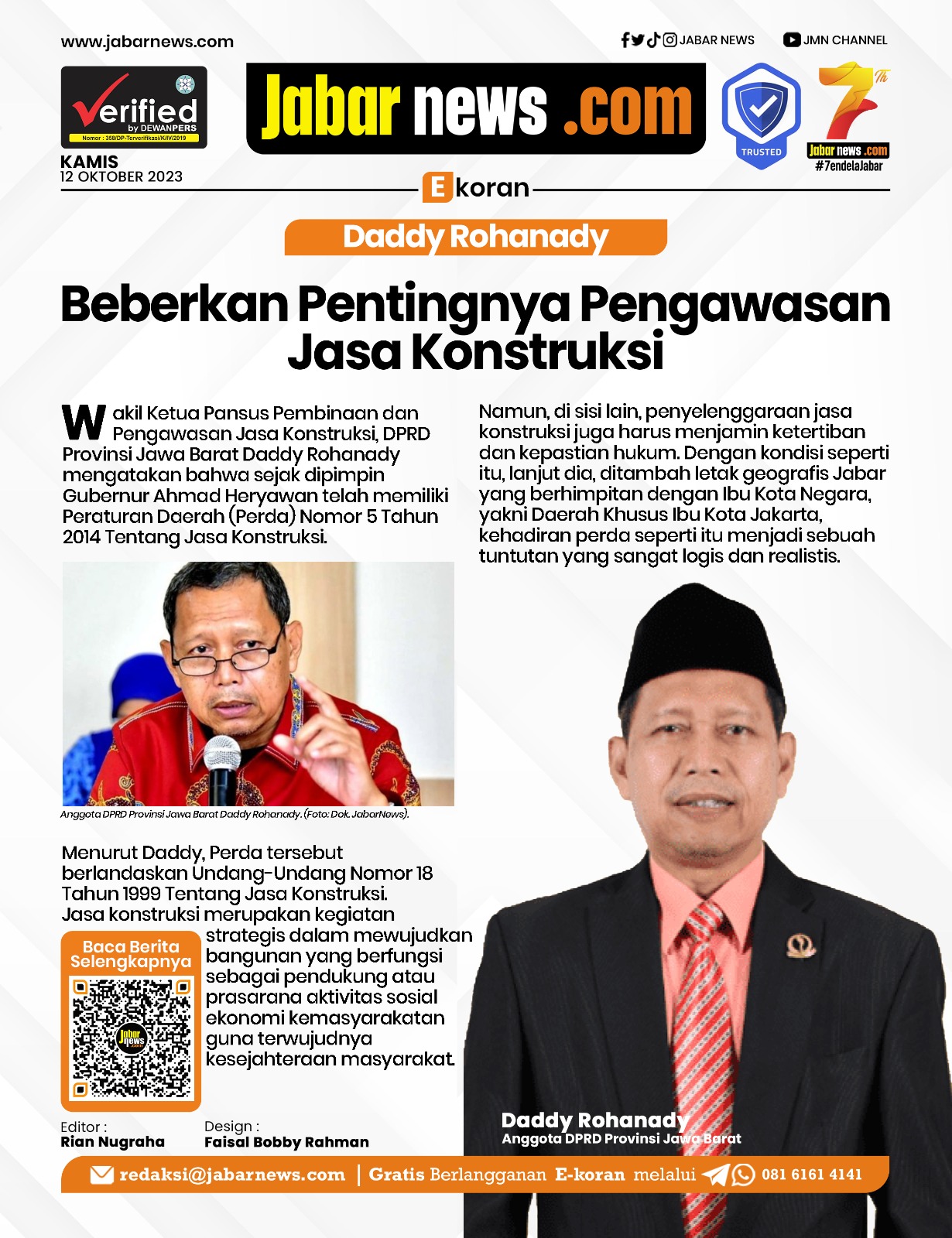 Daddy Rohanady Beberkan Pentingnya Pengawasan Jasa Konstruksi