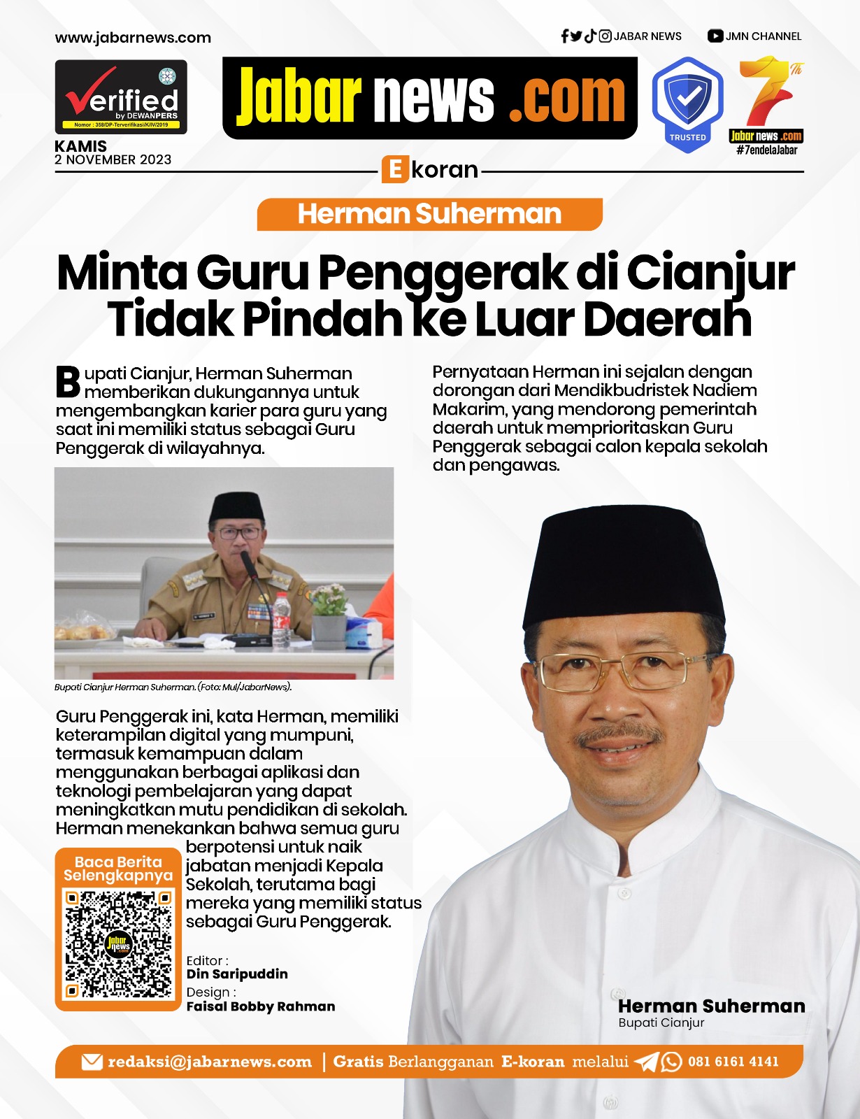 Herman Suherman Minta Guru Penggerak di Cianjur Tidak Pindah ke Luar Daerah