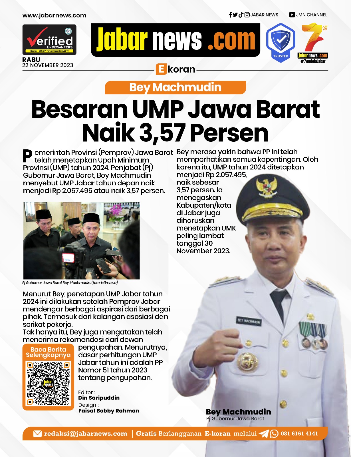 Bey Machmudin: Besaran UMP Jawa Barat Naik 3,57 Persen