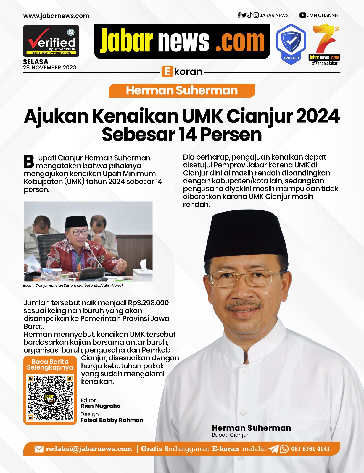 Herman Suherman Ajukan Kenaikan UMK Cianjur 2024 Sebesar 14 Persen