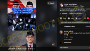 Hasil tangkap layar video yang menyebutkan arti dan pengusaha tidak mau mendukung Anies di Pilpres 2024