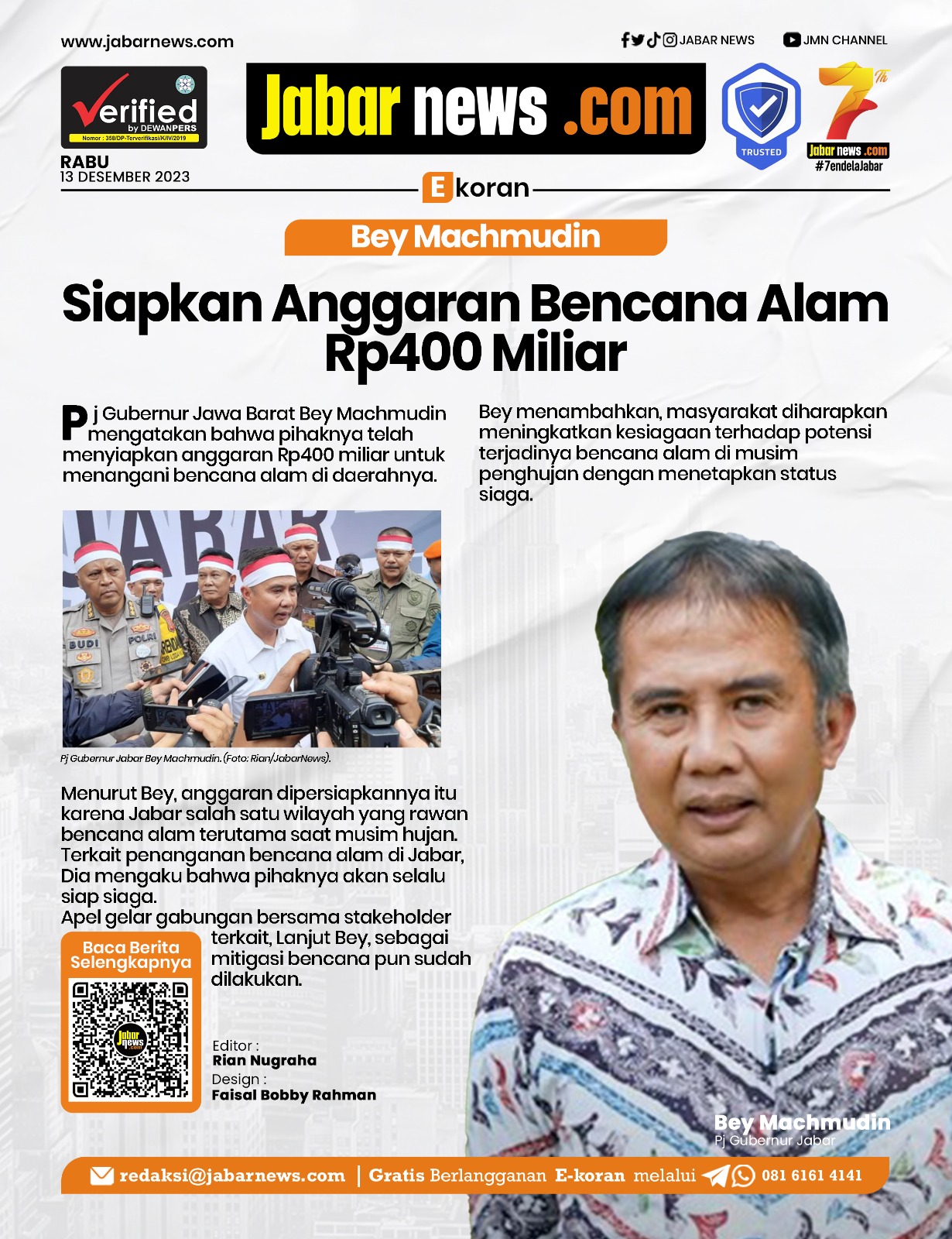 Bey Machmudin Siapkan Anggaran Bencana Alam Rp400 Miliar
