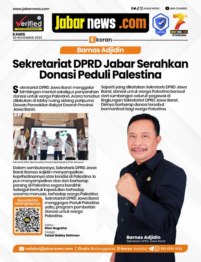 Barnas Adjidin: Sekretariat DPRD Jabar Serahkan Donasi Peduli Palestina