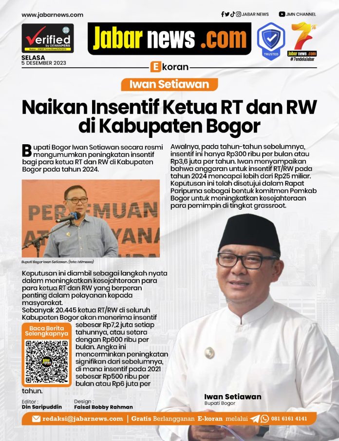 Iwan Setiawan Naikan Insentif Ketua RT dan RW di Kabupaten Bogor